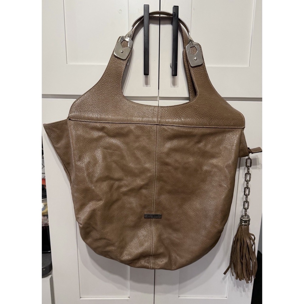 Pulicati Brown Leather‎ Hobo Tote Shoulder Bag Made In Italy Fringe Metal Charm